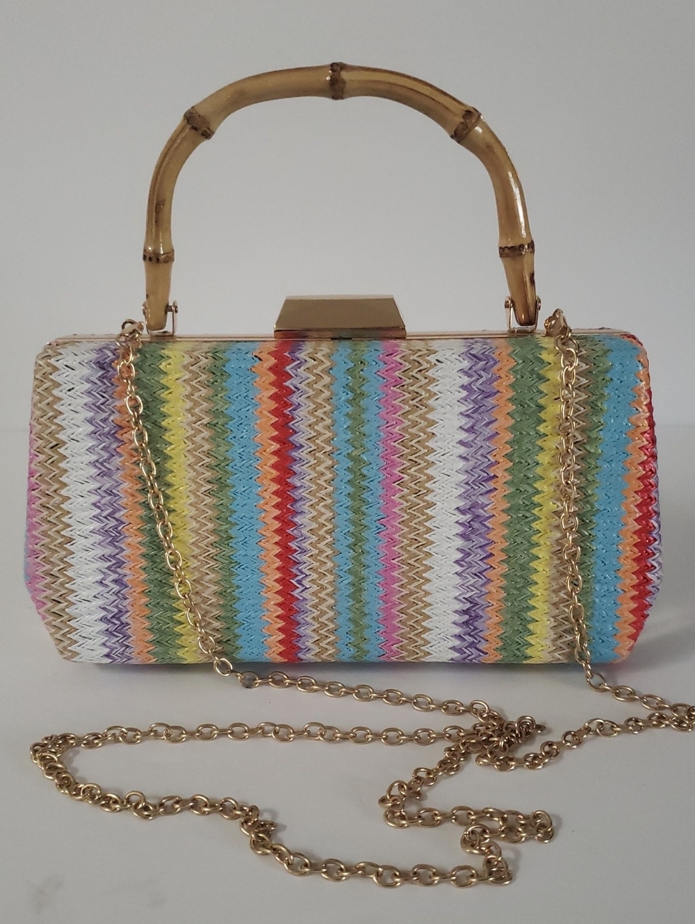 D'margeaux NWOT Multicolor Vertical Stripe Crossbody/Bamboo Handle Purse